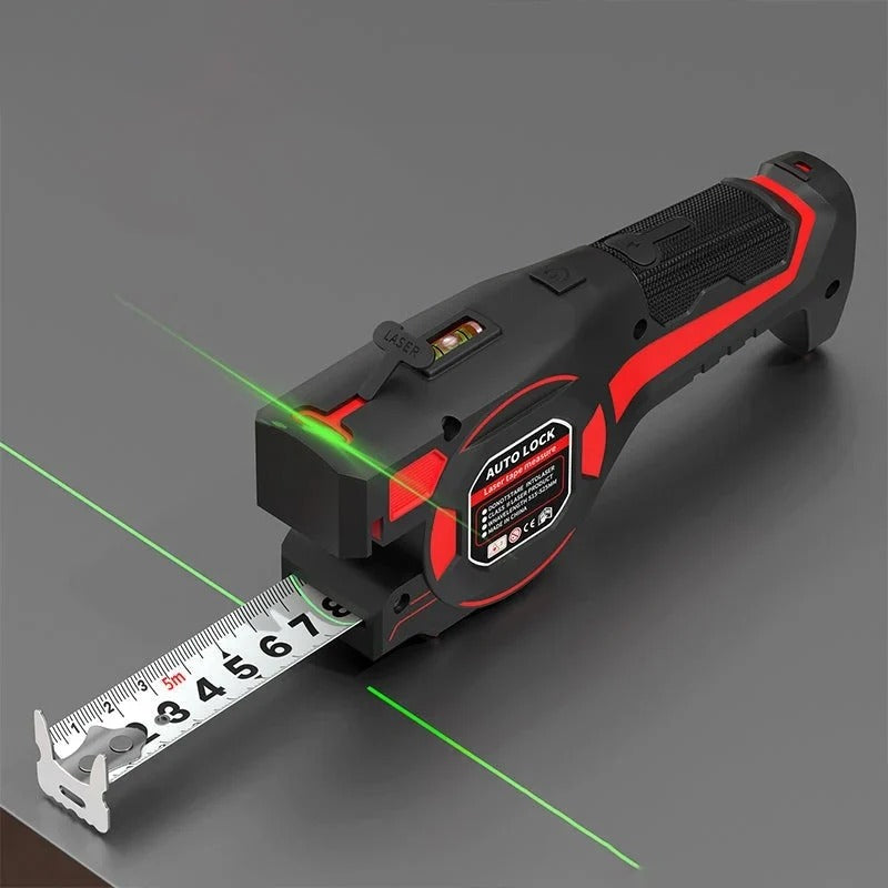 Måttband med laserstyrning och vattenpass