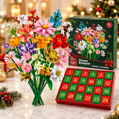 Adventskalender med byggset för blombukett till jul