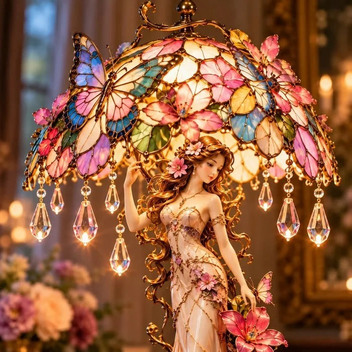 Enchanted Butterfly Garden Lady bordslampa med blommor och fjärilar