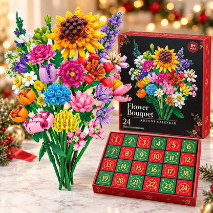 Adventskalender med byggset för blombukett till jul