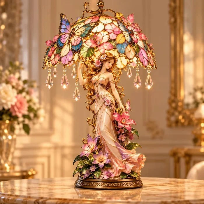 Enchanted Butterfly Garden Lady bordslampa med blommor och fjärilar