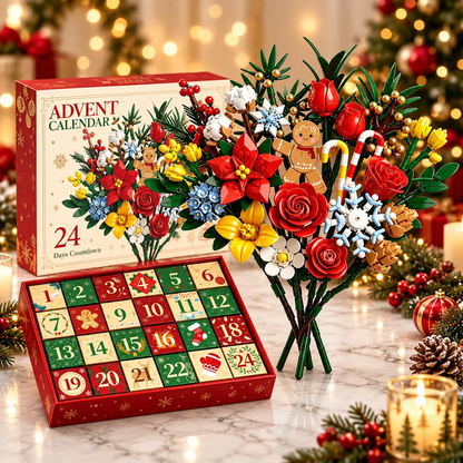 Adventskalender med byggset för blombukett till jul