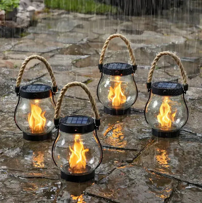 Stämningsfull solcellslykta med flameffekt