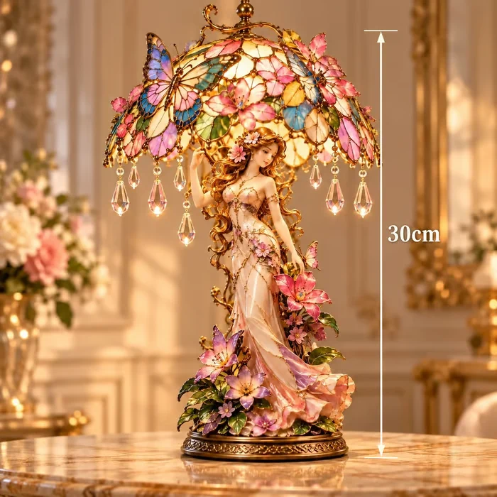 Enchanted Butterfly Garden Lady bordslampa med blommor och fjärilar