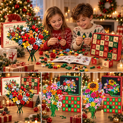 Adventskalender med byggset för blombukett till jul