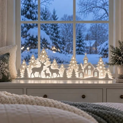 2-delad LED-juldekoration med ren och by