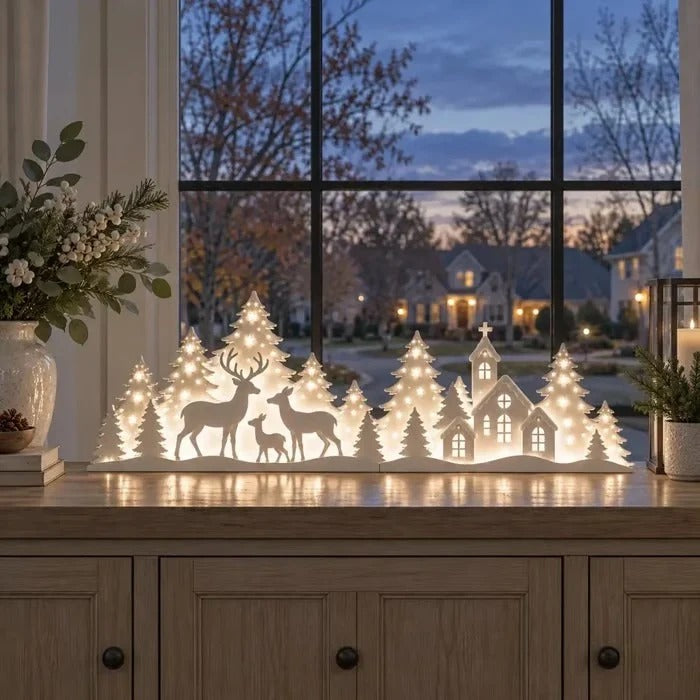 2-delad LED-juldekoration med ren och by