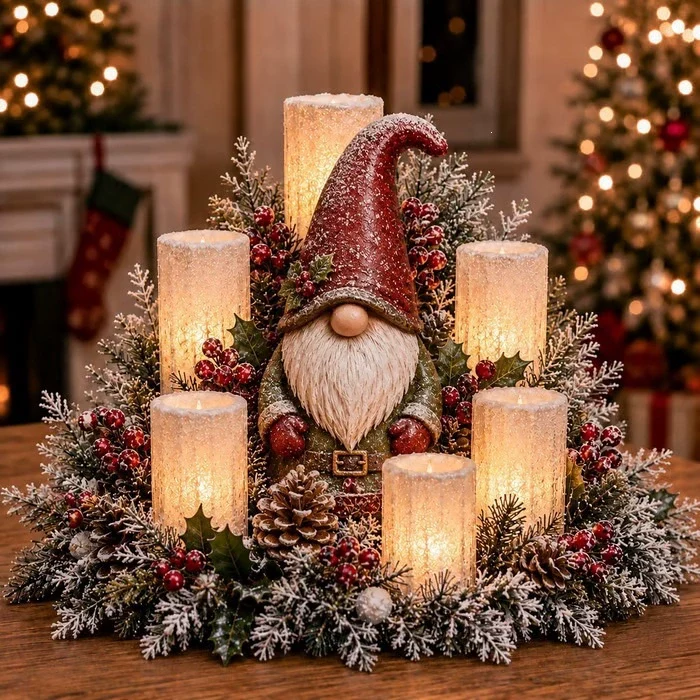 Upplyst juldekoration med flamfri ljus