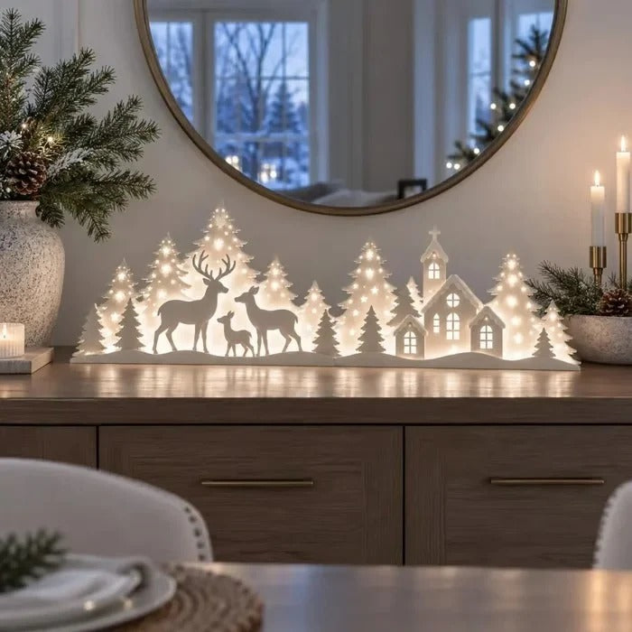 2-delad LED-juldekoration med ren och by